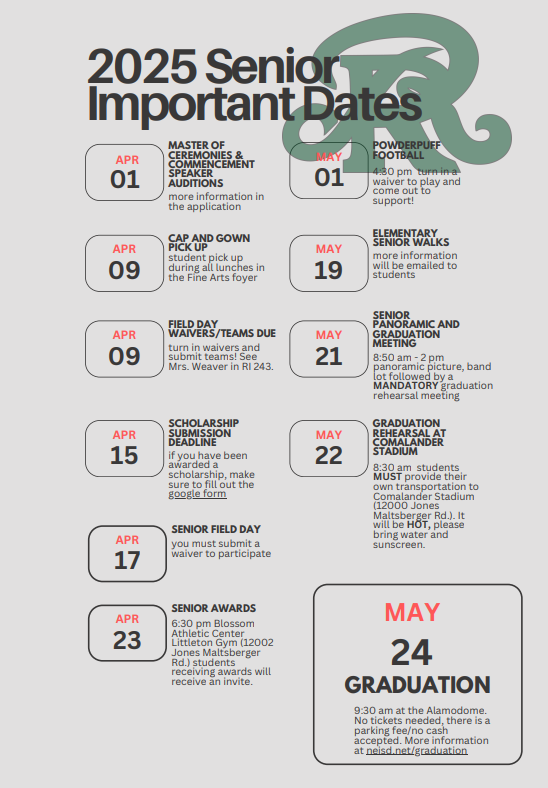  Senior Important Dates
